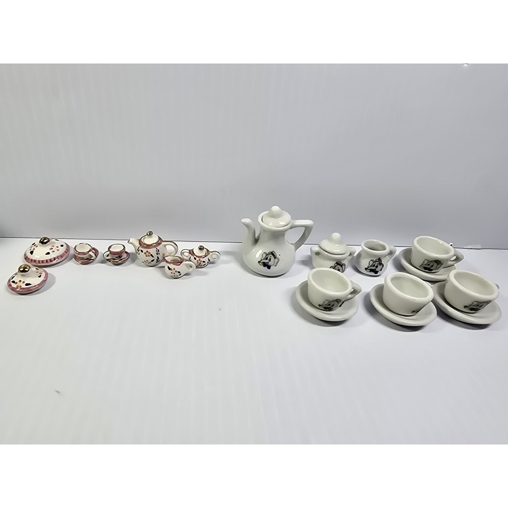 Set Of 2 Dollhouse Collectable Miniture Porcelain Tea Sets,‎ Playtime